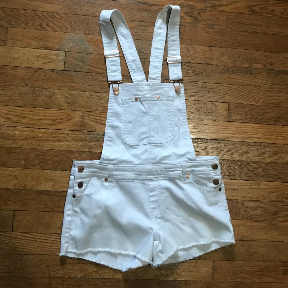 WHITE SHORT OVERALLS, COPPER HARDWARE (S/M)